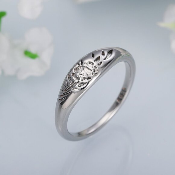 925 Silver Plated Flower Carved Unique Vintage Rings for Women, L027 - Picture 4 of 5